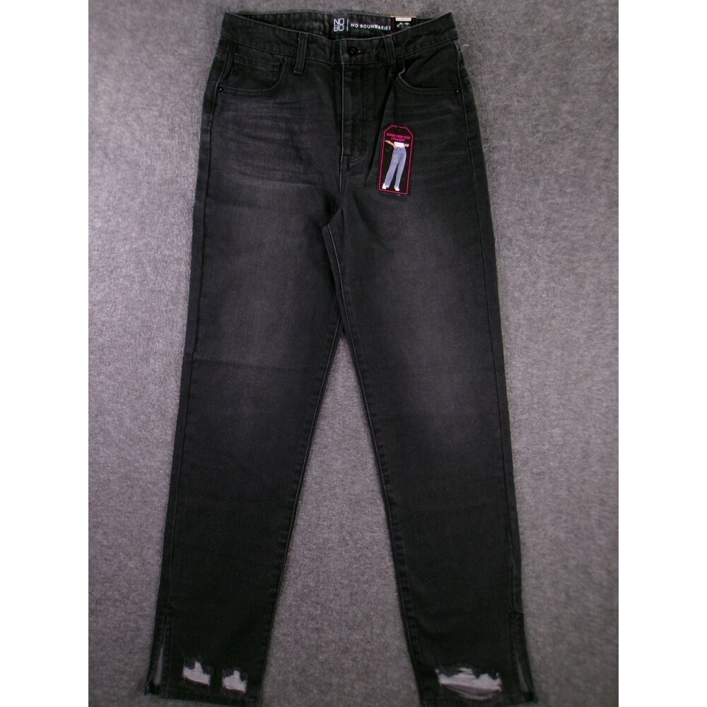 No Boundaries Jeans Womens 11 Black Relaxed Fit Straight Leg Super High Rise